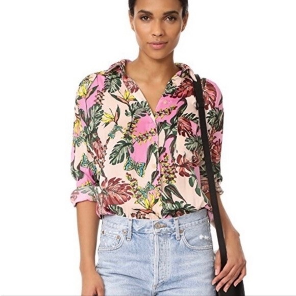 Free People Tops - Free People Under The Palms Blouse Tropical High Low Button Top Size Medium